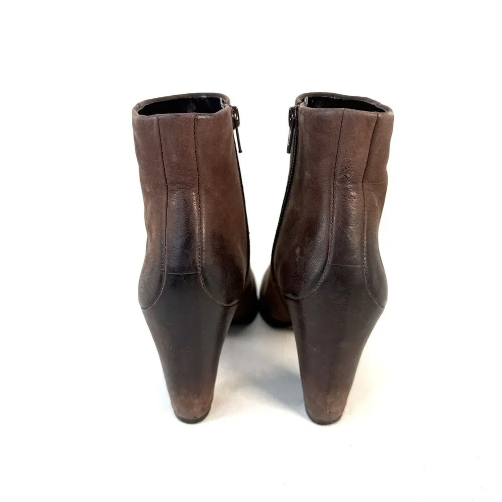 Ecco Jaffna Sepia Brown Leather Heeled Ankle Boots Side Zip - Women's 37/6.5